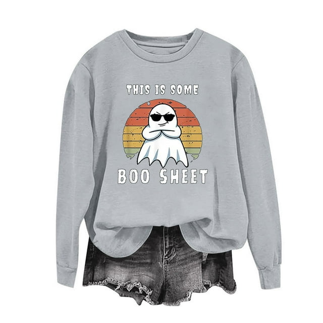 Ailaofu Halloween Sweatshirt for Women Funny Ghost Graphic Shirt Spooky Season Long Sleeve Tops