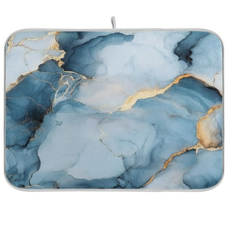 

WOBOGO Light Blue Gilt Marble Kitchen Drying Mat Heat Resistant Drainage with Non-Slip Rubber Backing Hides Stains Super Absorbent Easy to Clean 16×18in
