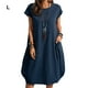 thumbnail image 5 of Qarigey Vestido de mujer Color sólido sin mangas suéter suelto reemplazo verano cuello moda niñas señoras vestidos Vestidos Azul oscuro L, 5 of 5