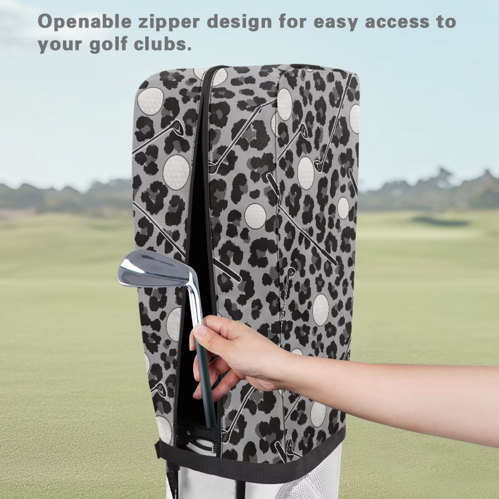 Chririnla Black Leopard Print Portable Golf Bag Rain Cover Hood Protector for Men Women Waterproof Rain Cover with Adjustable Strap