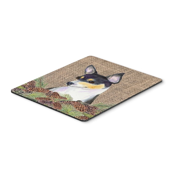Carolines Treasures SS4064MP "Fox Terrier on Faux Burlap with Pine Cones Mouse Pad Hot Pad or Trivet" Large multicolor