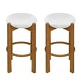 thumbnail image 3 of Christopher Knight Home 30" Round Upholstered Bar Stools, Wooden Frame, Walnut + Ivory, Set of 2, 3 of 9