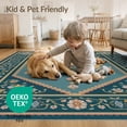 thumbnail image 4 of ODIKA 4'x6' Teal Ornate Motif Washable Area Rug Floral And Bird Design With Intricate Border Detailing for Dorm Room, Small Living Stain Resistant Low Profile, Easy Care, 4 of 7