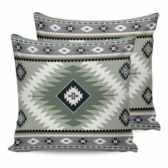 Outdoor Pillow Covers Pack of 2, Sage Green Aztec Bohemian Ethnic Waterproof Throw Pillowcase Cushion Cases, Abstract Geometric Decorative Pillow Cover for Couch Sofa Home Bed Patio