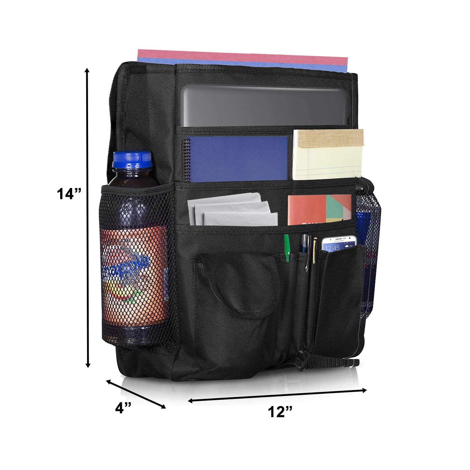 Headrest Storage Bag for Binders and Supplies Travel Accessories Tote Bag with Multiple Large Pockets A Closable Flap and A Shoulder Strap Mobile Office Bag Grey lebogner Front Seat Organizer