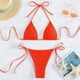 thumbnail image 4 of Conjunto de bikini de color puro para mujer, elegante y elegante, con parte superior halter y parte inferior lateral, traje de baño de 2 piezas, traje de baño naranja S, 4 of 5