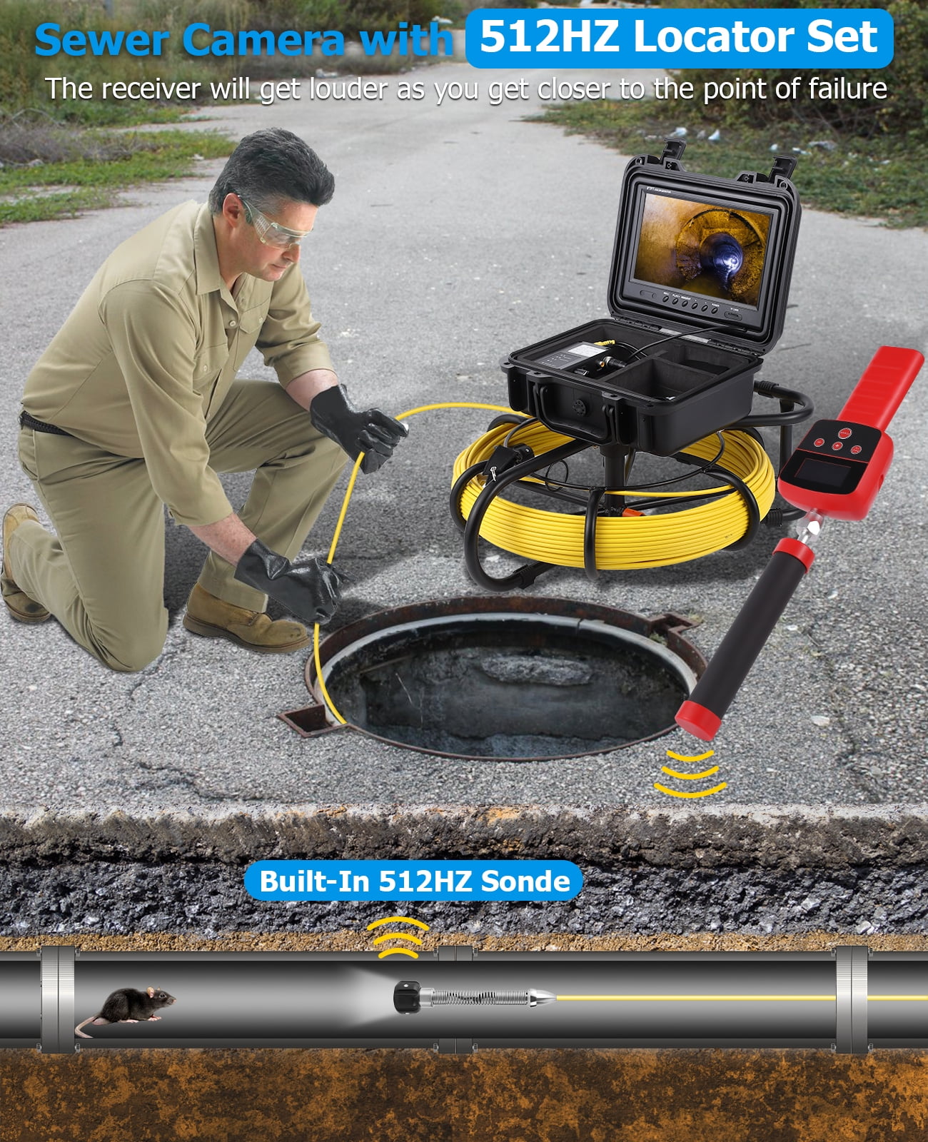 Caméra D'inspection Pour Canalisation 10" Avec Localisateur 512Hz - ESANHAO, 50m De Câble