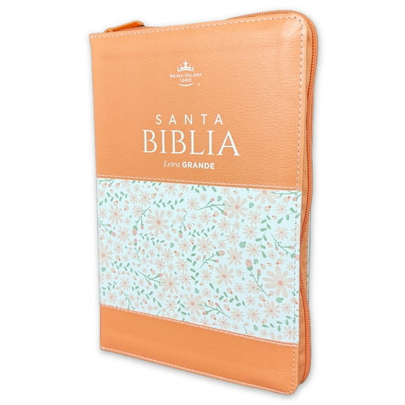 Biblia con Cierre Letra Grande 12 punto RV1960 imit piel coral flores con indice