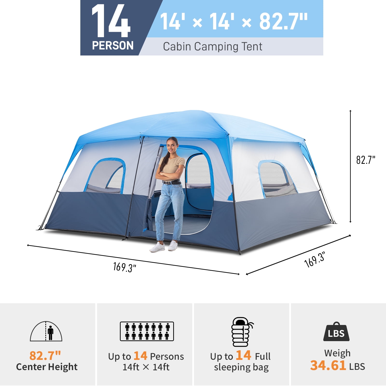 Ktaxon 14-Person Family Tent with Organizer for Camping Gear Portable Cabin Tent with Spacious Interior and Carry Bag