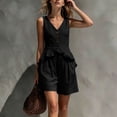 thumbnail image 3 of Trikvn 2 Piece Linen Sets for Women Summer Sleeveless V Neck Button Down Peplum Vests Tank Top and Pleated Shorts Matching Set Elegant Beach Casual Vacation Outfits, 3 of 5