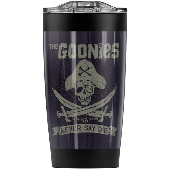 The Goonies/Never Say Die Stainless Steel Tumbler 20 oz Coffee Travel Mug/Cup, Vacuum Insulated & Double Wall with Leakproof Sliding Lid | Great for Hot Drinks and Cold Beverages