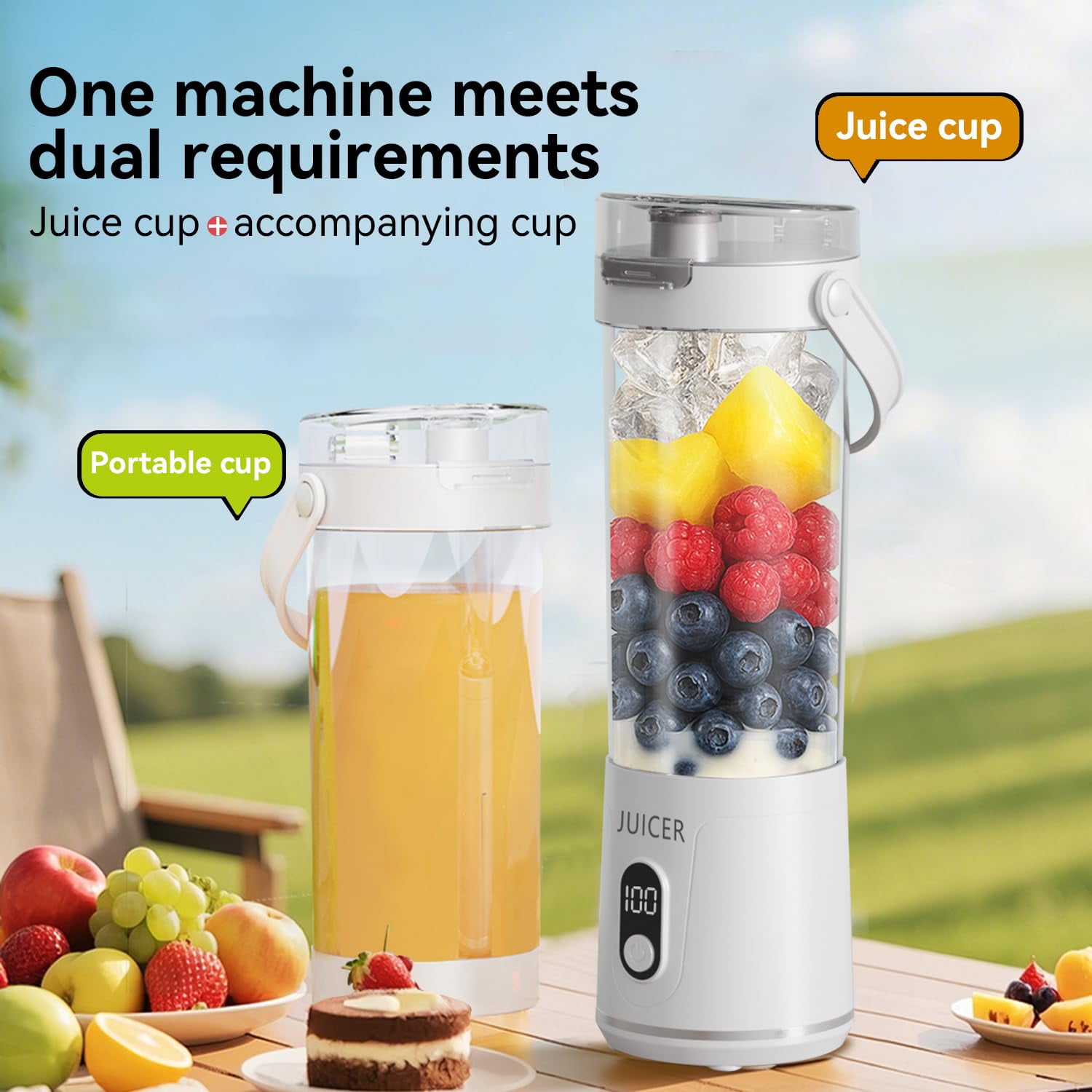 White Portable Cordless Smoothie Blender, USB Rechargeable Personal Juicer with Leakproof Lid & Sip Spout, Self-Cleaning Mixer for Shakes