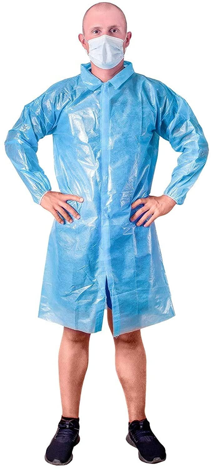 Blue Lab Coat. Unisex Disposable Polyethylene Labcoat. XL Size. LiquidProof Workwear. NonWoven