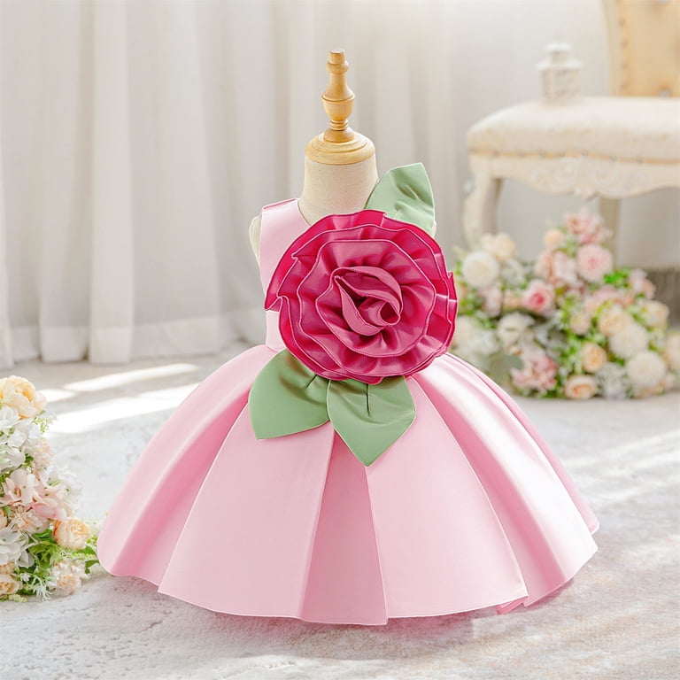 party dress 6-9 months Bainana Girls Floral Summer Dresses Sleeveless Crew Neck Party Dress  Toddler Elegant Wedding Birthday Dress Size 6-9 Months Light Pink