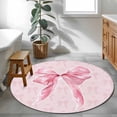 thumbnail image 3 of Pink Bow Round Area Rug 4Ft Washable Circle Rugs for Bedroom Dining Room, Cute Watercolor Girls Cartoon Luxury Non-Slip Carpet Floor Mats Indoor Outdoor Carpet Runner Aesthetic Home Decor, 3 of 8