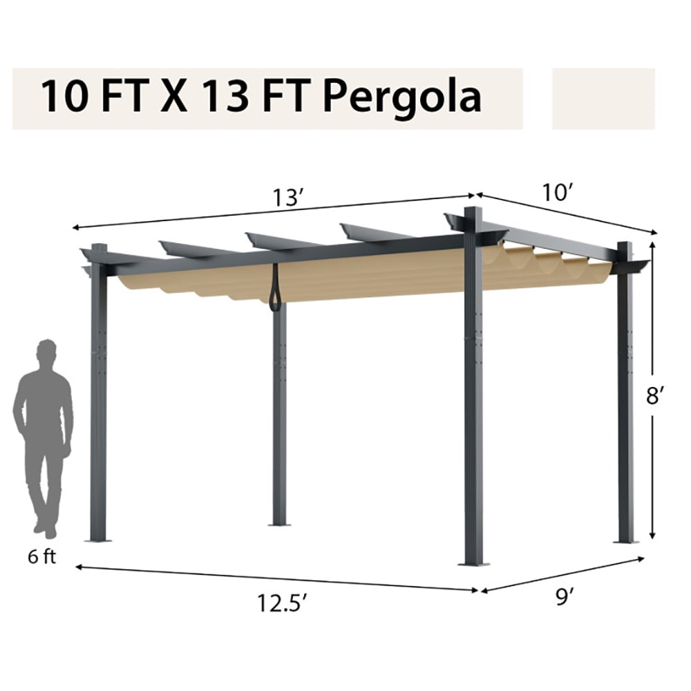 Aimee Lii 10 x 13 Feet Outdoor Aluminum Retractable Pergola Canopy Shelter, Backyard Canopy Gazebo for Party Camping BBQ Events, Beige Aimee Lii 10 x 13 Feet Outdoor Aluminum Retractable Pergola Canopy Shelter, Backyard Canopy Gazebo for Party Camping BBQ Events, Beige