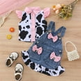 thumbnail image 3 of Michellecmm  Girl Summer Outfit Cow Print Flying Sleeve Tops Denim Overalls Skirt, 3 of 9