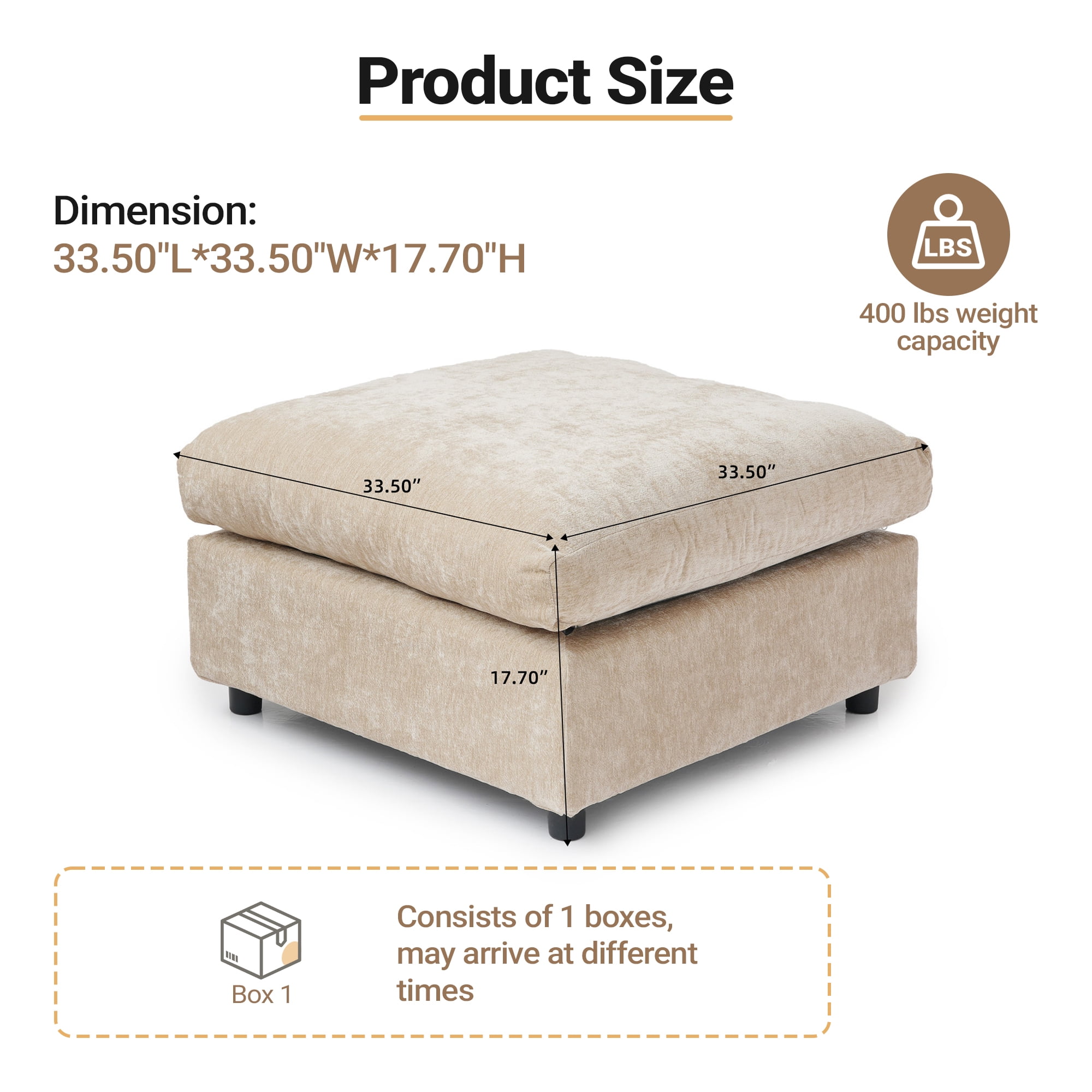 Magic Home Modern Chenille Movable Ottoman, Modular Sectional Sofa