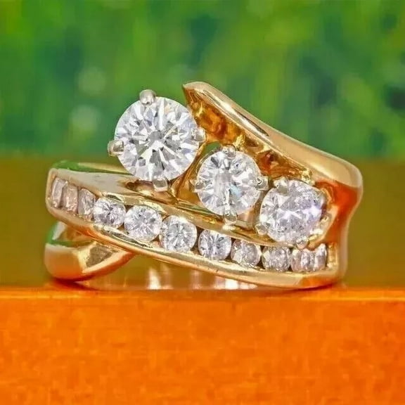 2.00Ct Round Cut Simulated Diamond Men's Bnad Cocktail Engagement Ring 14K Yellow Gold Plated Silver For Him