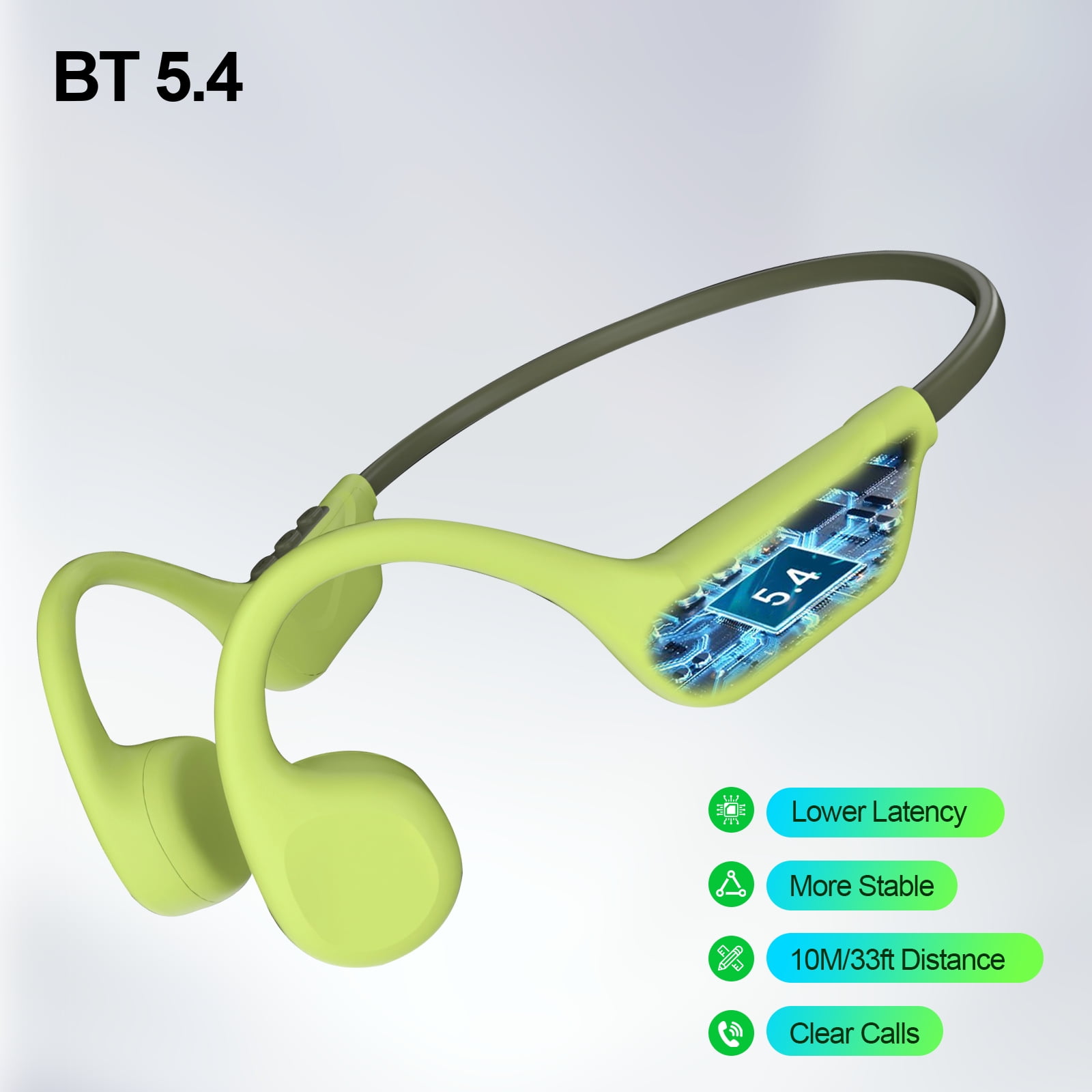 Aveek Bone Conduction Earphones, Open-Ear Wireless Headphones, Bluetooth 5.4 with Microphone, 10H Battery for Running,Cycling,Outdoors,Green