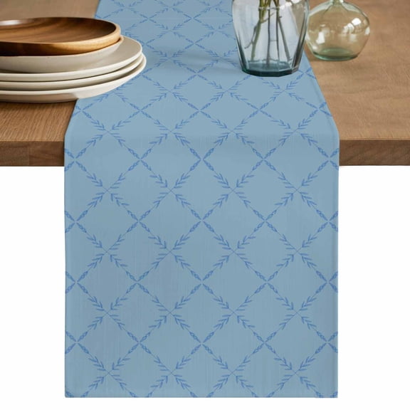 Table Runner 36 Inches Long for Kitchen Dining, Haze Blue Plaid Dresser Scarf Farmhouse, Dining Table Decorations for Wedding/Parties, Farmhouse Modern Abstract Striped 13 x 36 In