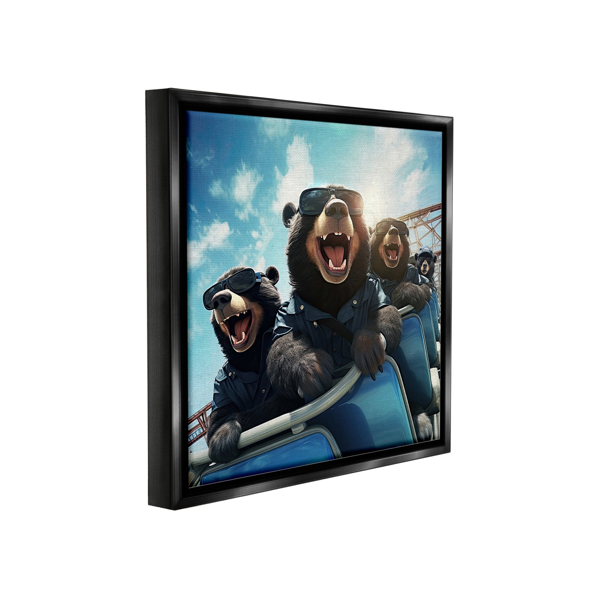 Stupell Industries Bears on Rollercoaster Animals & Insects Painting Black Floater Framed Canvas Art Print Wall Art, 25 x 25