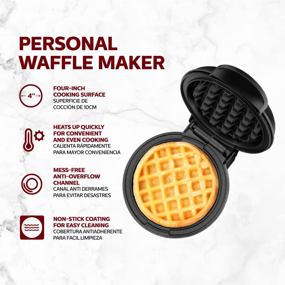 Holstein Housewares Personal/Mini Waffle Maker, Non-Stick Coating, Black -  4-inch Waffles in Minutes
