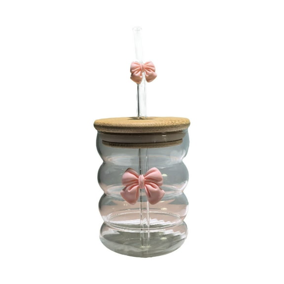 YUEVE Cups Ceramic No Handle Cute Bow Glass Cup Bow Glass Cup Retro Ribbed Water Cup Ladies' Iced Coffee Cup Decoration Cup Birthday For Female