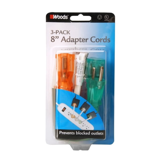 Coleman Cable 06991 8" Assorted Color Power Strip Extension Cord 3 Count