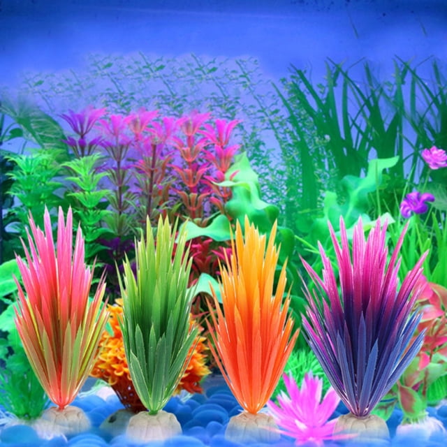 OUNONA Plants for Fish Tanks 4 Pcs Mixed Color Plastic Non Toxic Durable Decoration