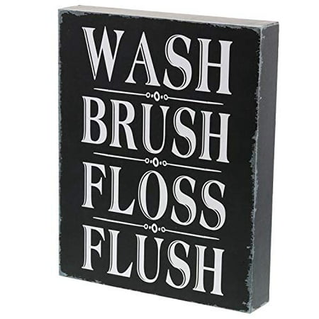 Barnyard Designs Wash Brush Floss Flush Box Sign Rustic Primitive Farmhouse Country Bathroom Home Decor Sign 10