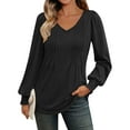 thumbnail image 2 of HAiming Womens Long Sleeve Shirts V Neck Pleated Front Flowy Blouse Casual Tunic Tops Fashion Clothing, 2 of 6