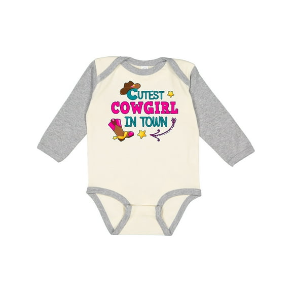 Inktastic Cutest Cowgirl in Town with Cowgirl Hat and Boots Girls Long Sleeve Baby Bodysuit