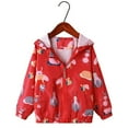 thumbnail image 2 of Zwiiyzr 3-9Y Toddler Girls Cute Cartoon Jackets Spring Zip Up Kids Lightweight Hooded Windbreaker Jacket Outerwear with Hood Red, 2 of 3