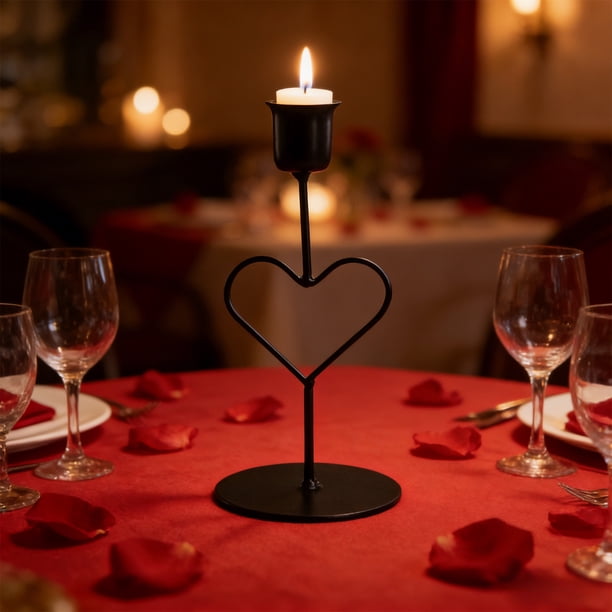 Candelabro vintage en forma de corazón | Decoración romántica para cenas a la luz de las velas | Candelabro de hierro negro o dorado para decorar el hogar