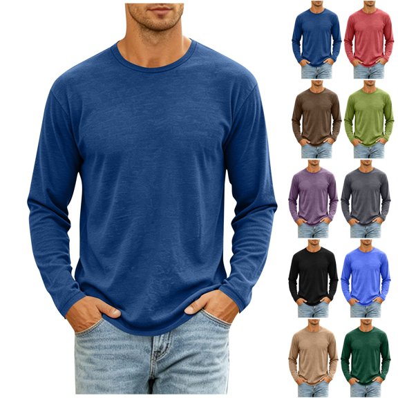SeCaotees Basic Long Sleeve Tees for Men Crew Neck Casual Tops with Side Pockets Lightweight Regular Fit Daily Street Shirts Army Green,L