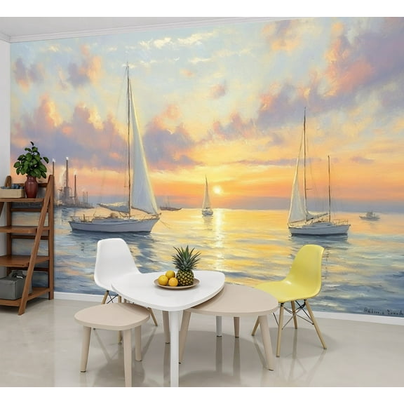 Peel and Stick Wallpaper Wall Murals Famous Oil Paintings Seascape Ocean Sea Beach 69"H x 96"W Removable Wall Paper Self-Adhesive Wall Decor for Bedroom Living Room Nursery