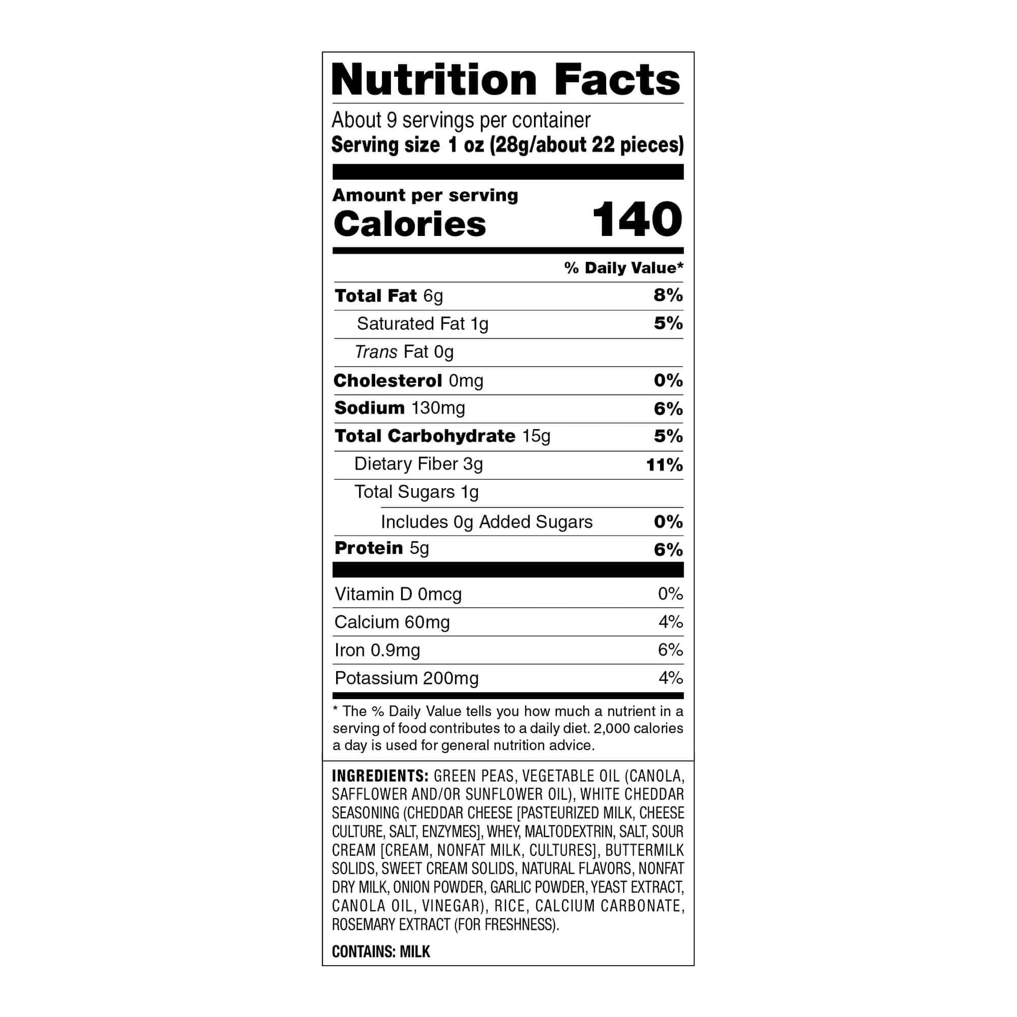 Harvest Snaps Veggie Chips | White Cheddar, 8.5 oz Bag (Case of 6) | Powered by Plant Protein, Gluten Free, Non-GMO Baked Vegetable Crisps | Made in USA