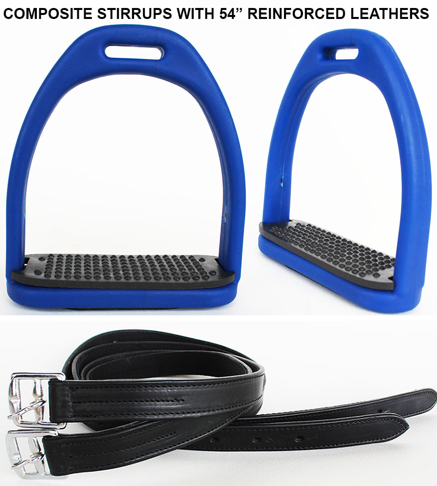 Horse Saddle English Composite Lightweight Stirrups With Leathers Blue 51113BLst