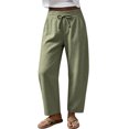thumbnail image 4 of Summer Linen Pants for Women Wide Leg Palazzo Cotton Drawstring Casual Beach Vacation Boho Trousers with Pockets, 4 of 7