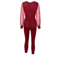 thumbnail image 4 of Xingqing Elégant Parti Femmes Jumpsuit Paillettes Mesh Transparent Manches Longues V-Cou Bodycon Pantalon Romper Vin Rouge L, 4 of 9