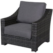 Pemberly Row Two-Tone Wicker Rattan Club Chair in Charcoal Cushion
