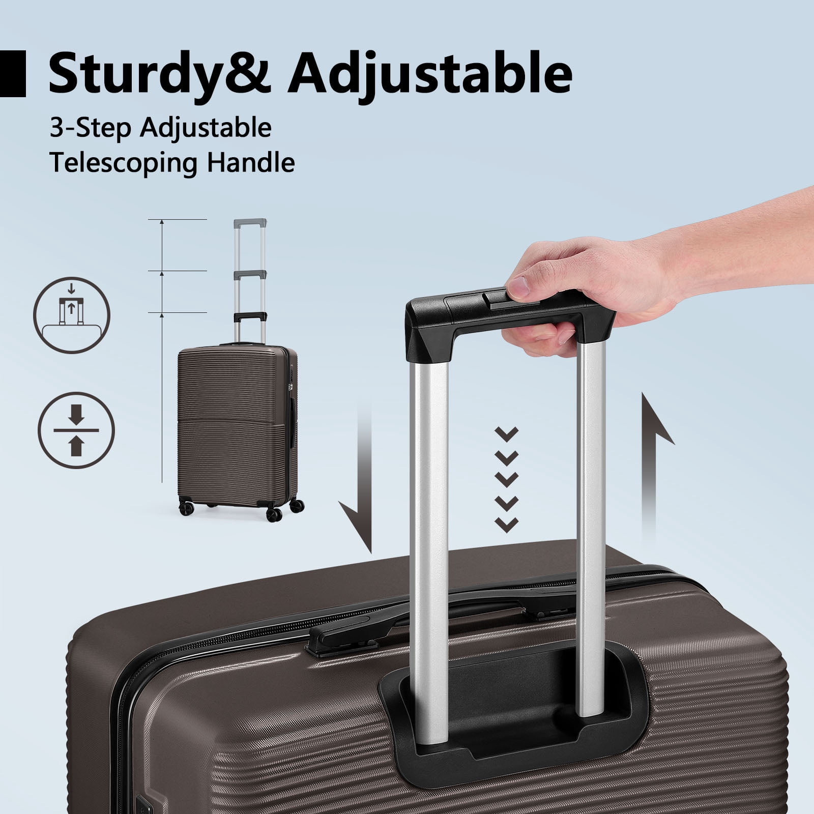 Hikolayae Hardside Spinner Luggage Sets in Coffee Brown, 3 Piece, TSA Lock