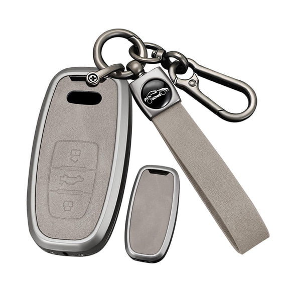 Metal Car Key Shell Case Leather Key Fob Cover Case Fit for Audi 2009-2016 Smart Remote Key Holder Full Protection for A4 S4 A5 S5 A6 S6 A7 S7 A8 S8 Q5 Car Accessories Metal Keychain