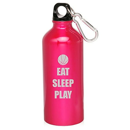 Bottle Edt - 20oz Aluminum Sports Water Bottle Caribiner Clip Eat Sleep Play Basketball (Hot Pink)