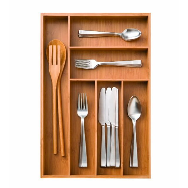 Seville Classics Bamboo Utensil Drawer Organizer Tray