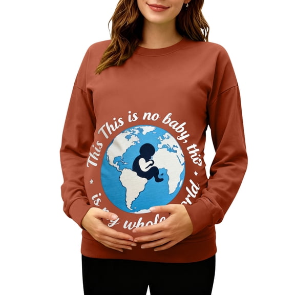 Riecok Graphic Maternity Sweatshirt Crewneck Pullover Funny Printed Long Sleeve Tops Loose Pregnant Outwear