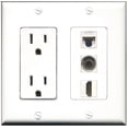 thumbnail image 1 of Ultra Spec Cables 15 Amp Power Outlet 1 Port HDMI 1 Port 3.5mm 1 Port Cat5e Wall Plate, 1 of 1