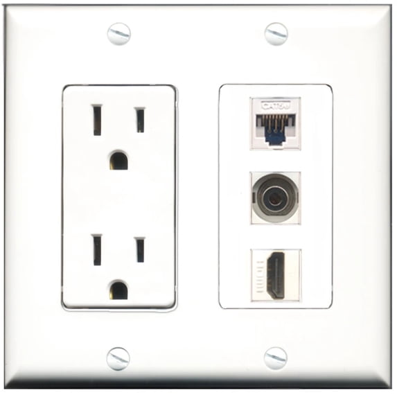 Ultra Spec Cables 15 Amp Power Outlet 1 Port HDMI 1 Port 3.5mm 1 Port Cat5e Wall Plate