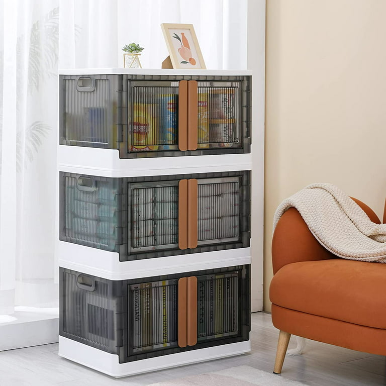 45L Collapsible Plastic Storage Container with Side-Open Door, Plastic  File Cabinet: Streamlined Office Storage
